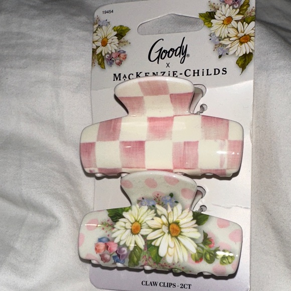 MacKenzie-Childs Accessories - MacKenzie-Childs Pink Floral & Check Kids Hair Claw Clips - 2 Pack